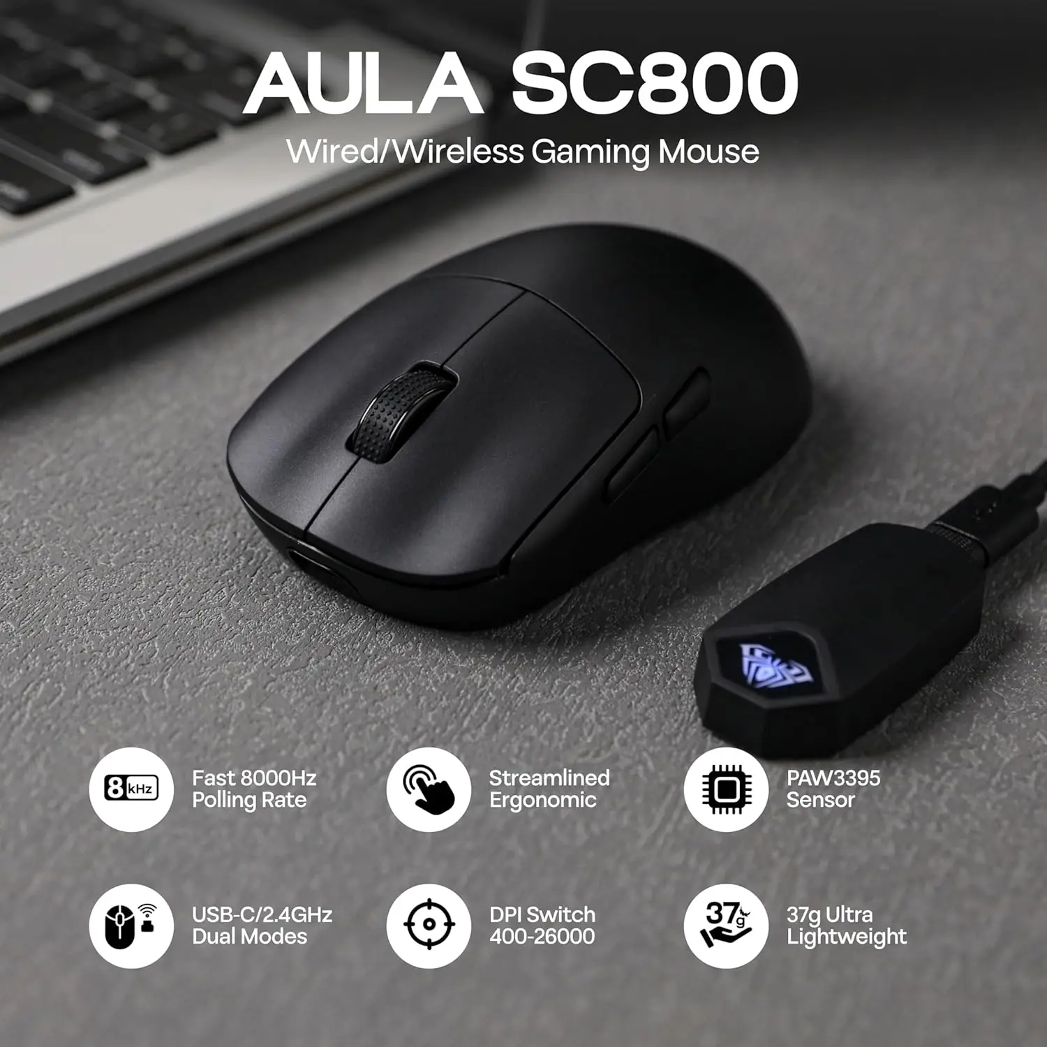 Pc Gaming Gigabyte - AULA SC800 게임용 마우스 USB-C 유선/2.4G