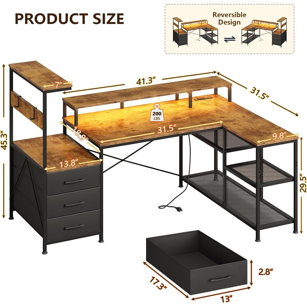 서랍, 수납공간, 전원 콘센트, LED 조명, 모니터  - Monitor Stand 리뷰 및 가격
